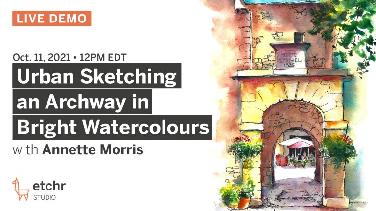 Sketching an Archway in Bright Watercolours – FREE DEMO!